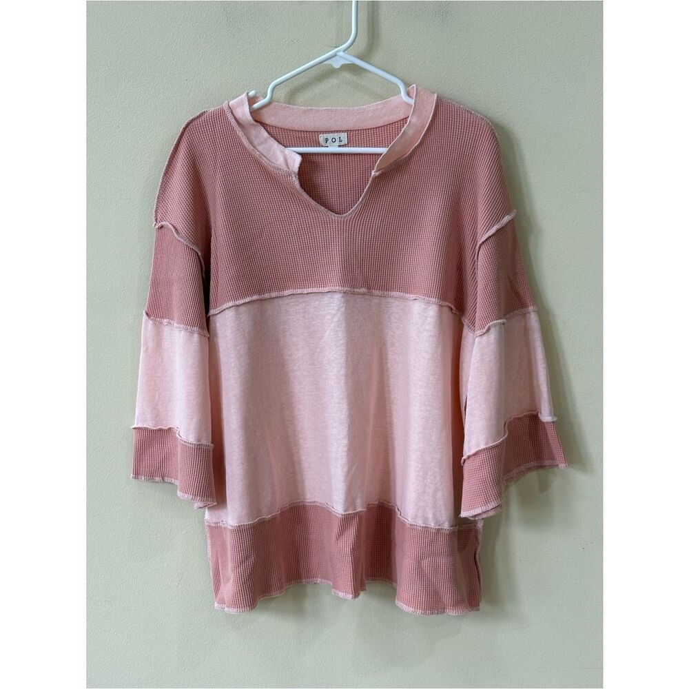 POL color block waffle knit top